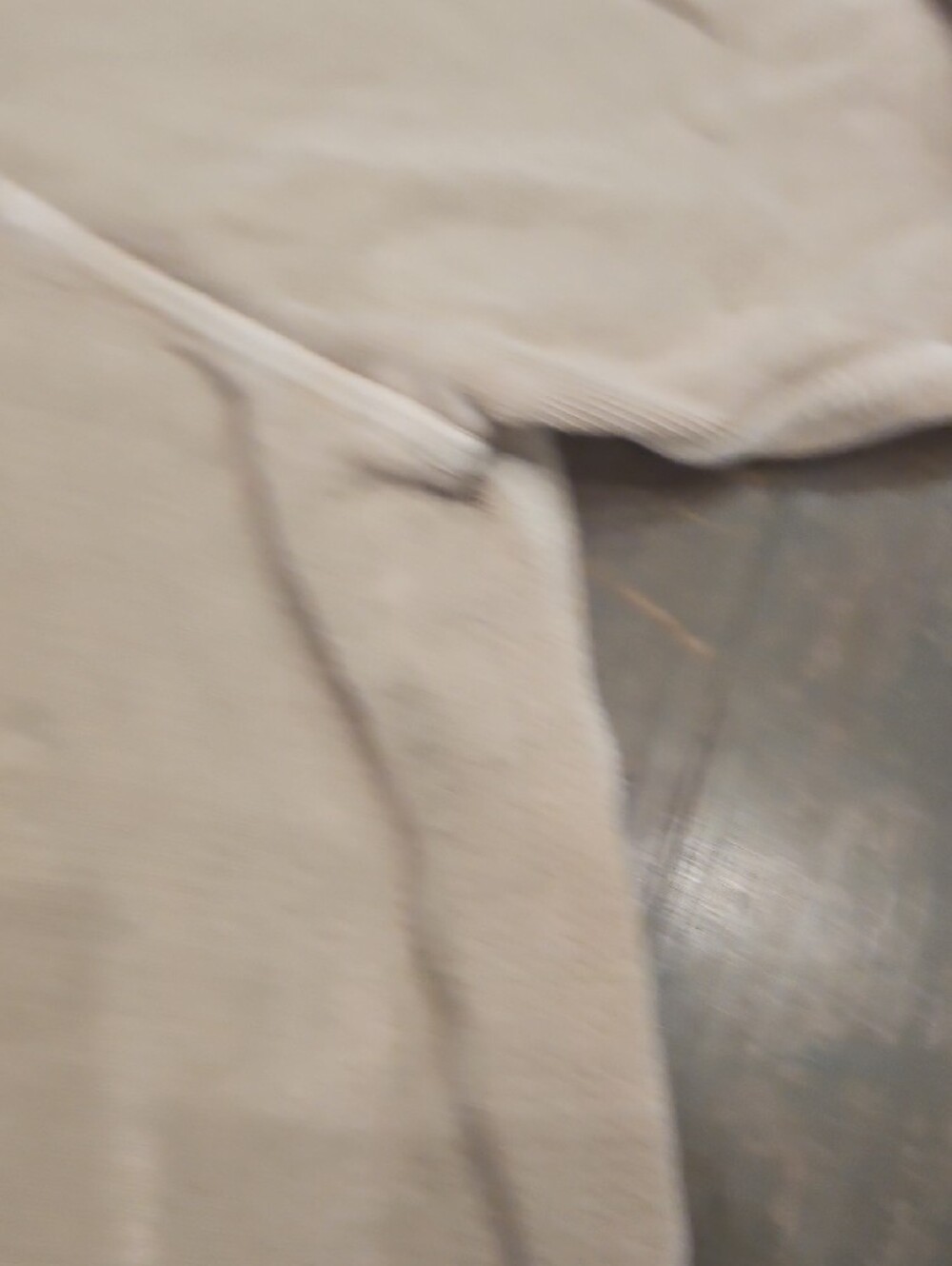 THE GREAT. Distressed  Soft Sage Green Sweatshirt with Multicolor Stripe Trim - Picture 4 of 6